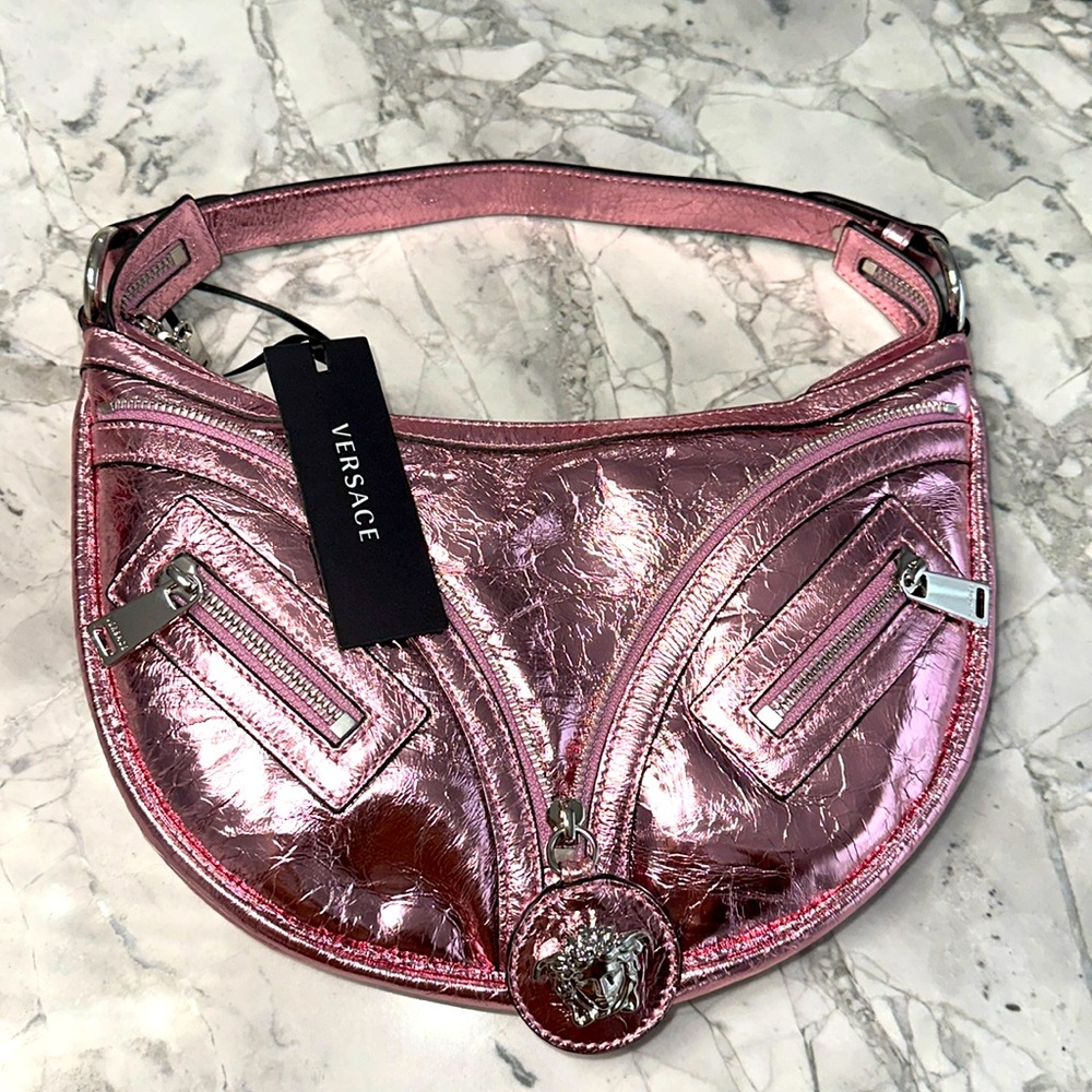 NWT Versace La Medusa repeat metallic-effect bag